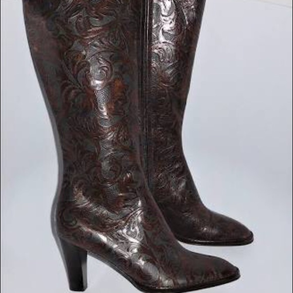 Oscar de la Renta knee high tooled boots
